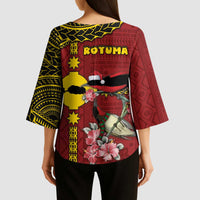 Rotuma Christmas Kimono Sleeve Blouse Rotuma Myzomela Birds With Hibiscus Flowers - Polynesian Pride