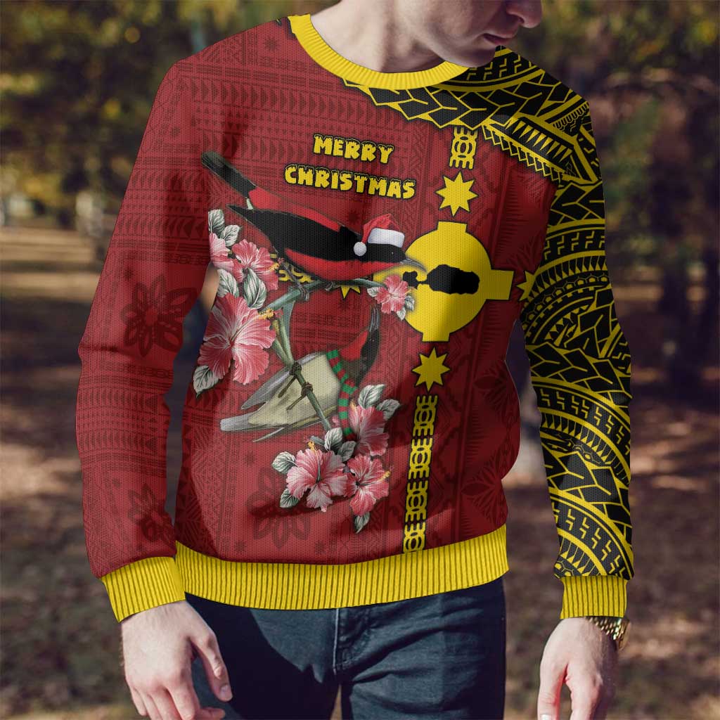 Rotuma Christmas Ugly Christmas Sweater Rotuma Myzomela Birds With Hibiscus Flowers - Polynesian Pride
