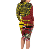 Rotuma Christmas Long Sleeve Bodycon Dress Rotuma Myzomela Birds With Hibiscus Flowers - Polynesian Pride