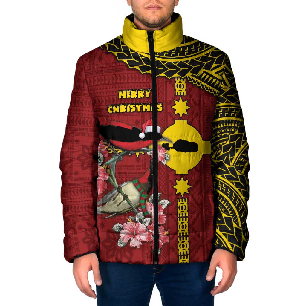 Rotuma Christmas Padded Jacket Rotuma Myzomela Birds With Hibiscus Flowers - Polynesian Pride