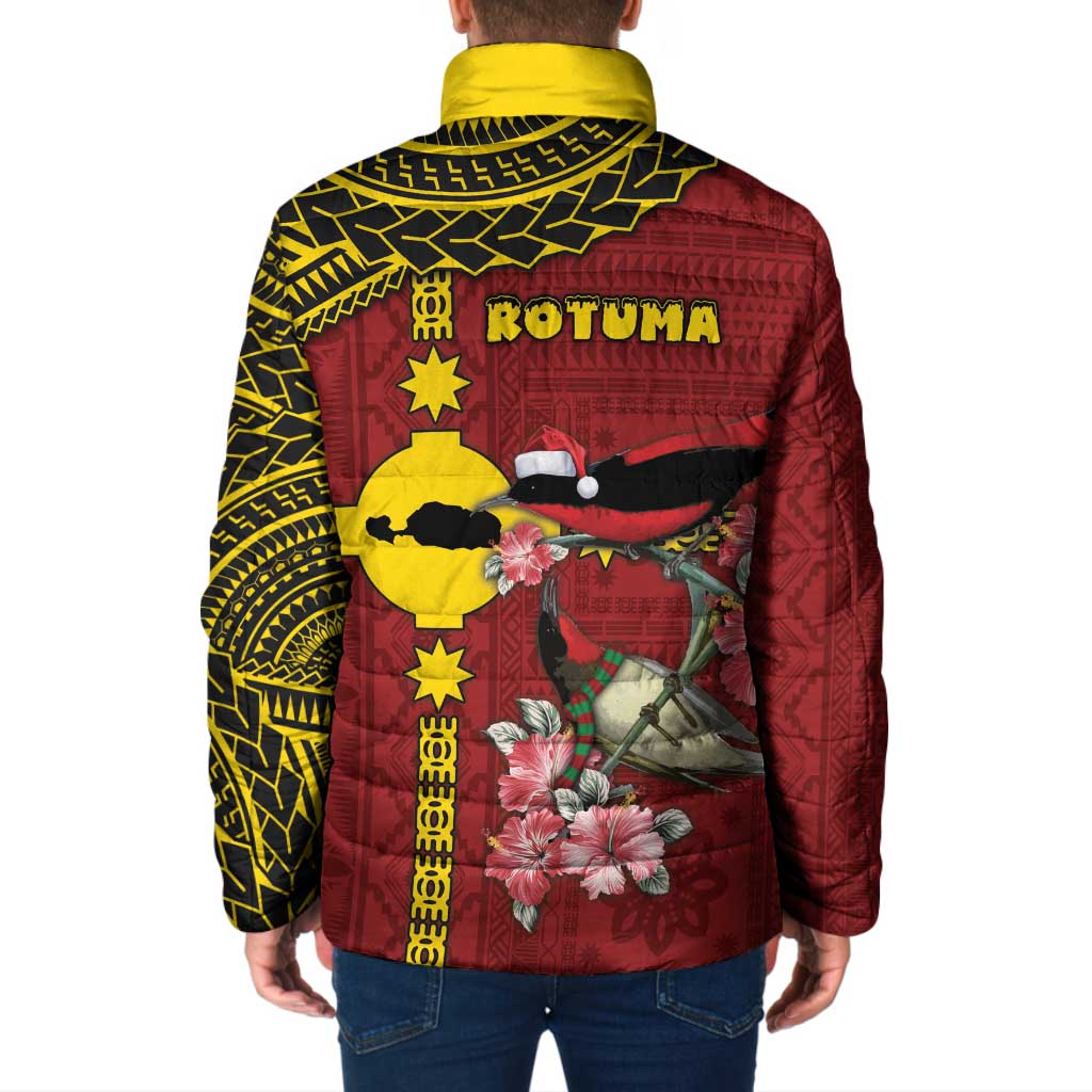 Rotuma Christmas Padded Jacket Rotuma Myzomela Birds With Hibiscus Flowers - Polynesian Pride