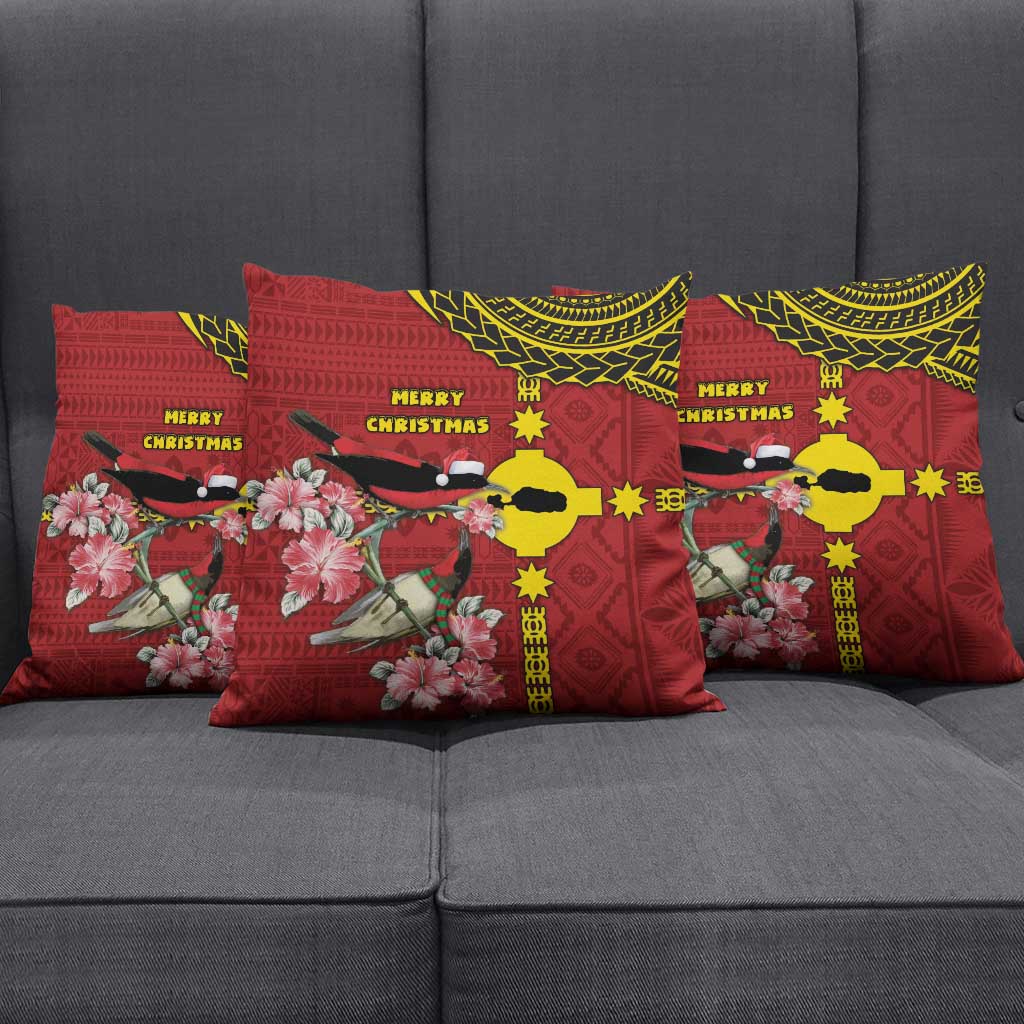 Rotuma Christmas Pillow Cover Rotuma Myzomela Birds With Hibiscus Flowers - Polynesian Pride