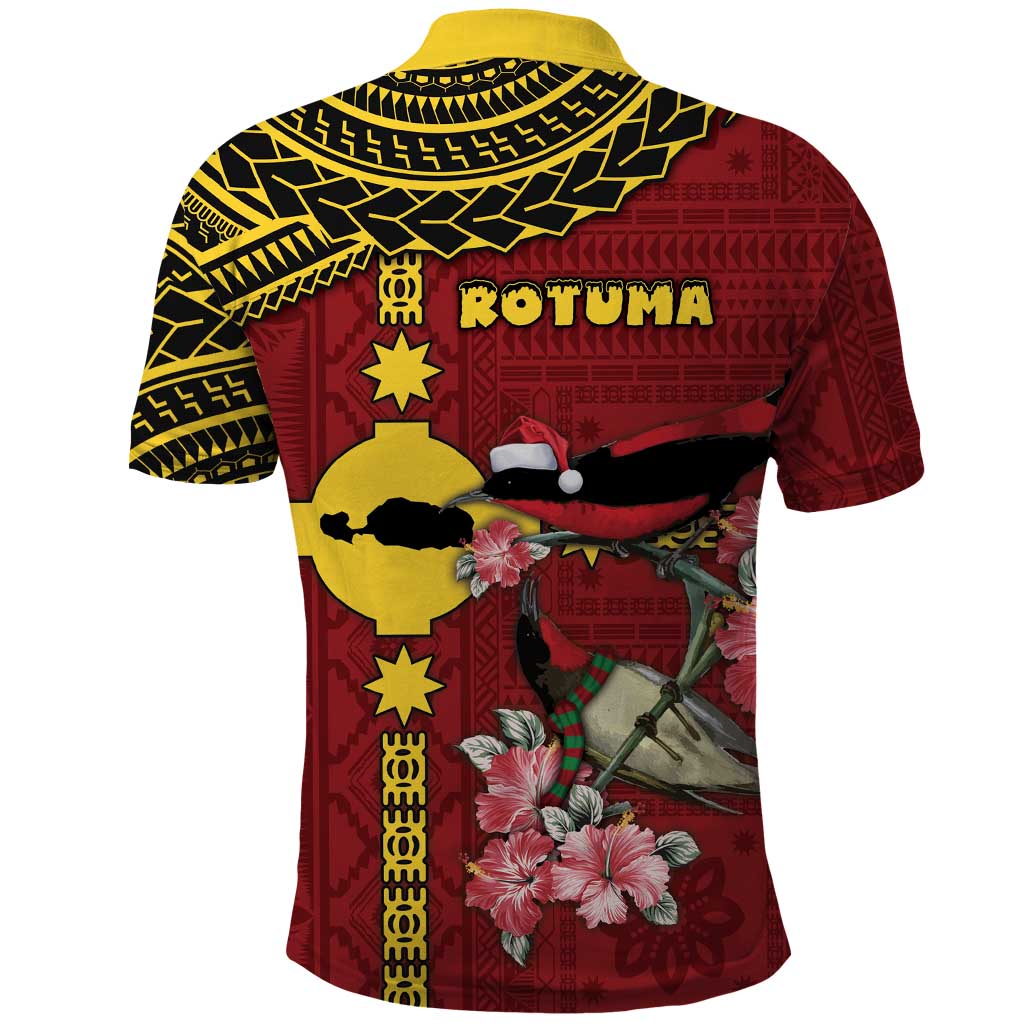 Rotuma Christmas Polo Shirt Rotuma Myzomela Birds With Hibiscus Flowers - Polynesian Pride