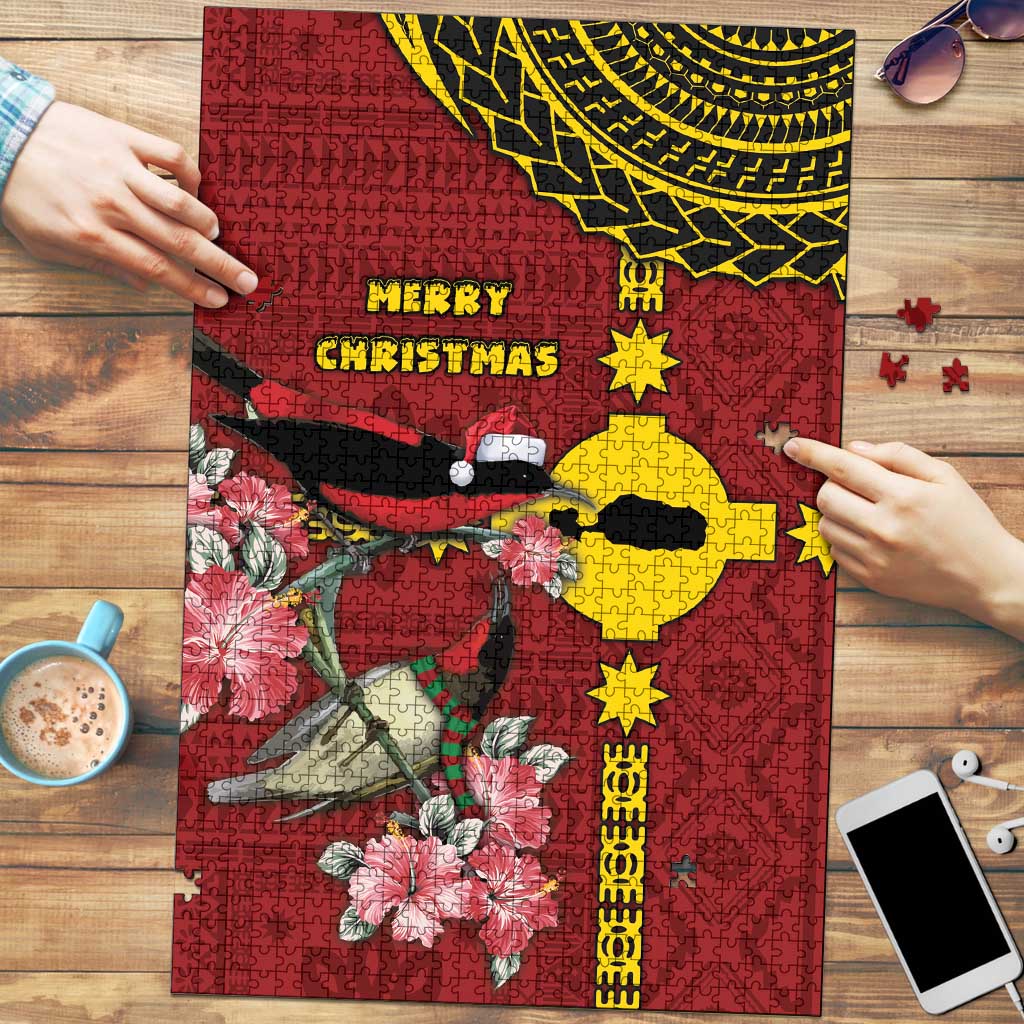 Rotuma Christmas Puzzle Rotuma Myzomela Birds With Hibiscus Flowers - Polynesian Pride