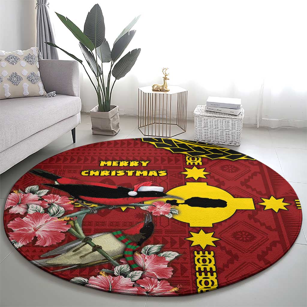 Rotuma Christmas Round Carpet Rotuma Myzomela Birds With Hibiscus Flowers - Polynesian Pride