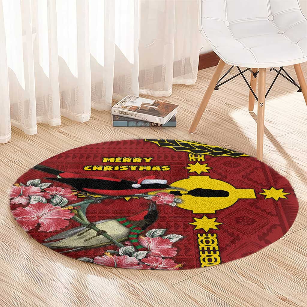 Rotuma Christmas Round Carpet Rotuma Myzomela Birds With Hibiscus Flowers - Polynesian Pride
