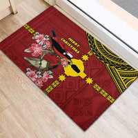 Rotuma Christmas Rubber Doormat Rotuma Myzomela Birds With Hibiscus Flowers - Polynesian Pride