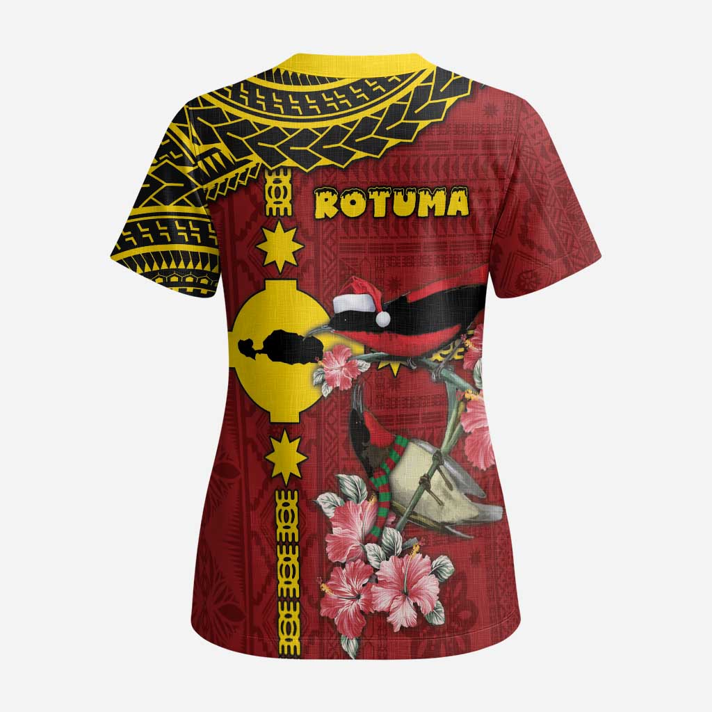 Rotuma Christmas Scrub Top Rotuma Myzomela Birds With Hibiscus Flowers - Polynesian Pride
