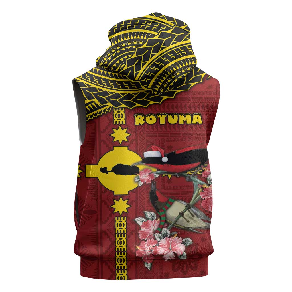Rotuma Christmas Sleeveless Hoodie Rotuma Myzomela Birds With Hibiscus Flowers - Polynesian Pride