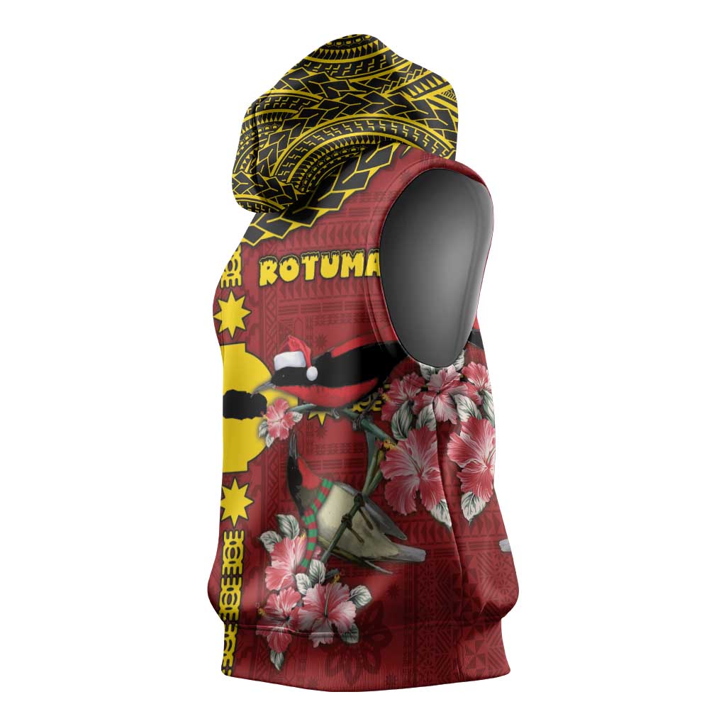 Rotuma Christmas Sleeveless Hoodie Rotuma Myzomela Birds With Hibiscus Flowers - Polynesian Pride