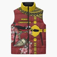 Rotuma Christmas Sleeveless Puffer Jacket Rotuma Myzomela Birds With Hibiscus Flowers - Polynesian Pride