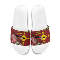 Rotuma Christmas Slide Sandals Rotuma Myzomela Birds With Hibiscus Flowers DT05 Red - Polynesian Pride