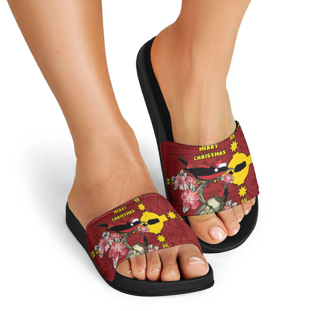 Rotuma Christmas Slide Sandals Rotuma Myzomela Birds With Hibiscus Flowers DT05 - Polynesian Pride