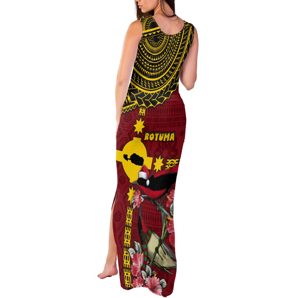 Rotuma Christmas Tank Maxi Dress Rotuma Myzomela Birds With Hibiscus Flowers - Polynesian Pride