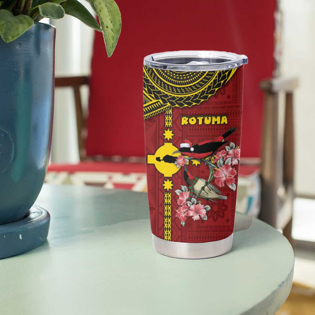 Rotuma Christmas Tumbler Cup Rotuma Myzomela Birds With Hibiscus Flowers - Polynesian Pride