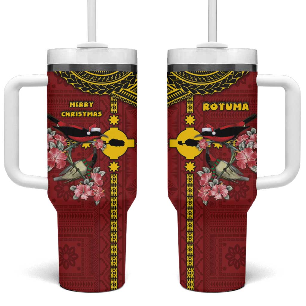 Rotuma Christmas Tumbler With Handle Rotuma Myzomela Birds With Hibiscus Flowers - Polynesian Pride