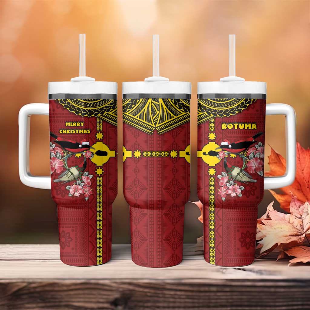 Rotuma Christmas Tumbler With Handle Rotuma Myzomela Birds With Hibiscus Flowers - Polynesian Pride