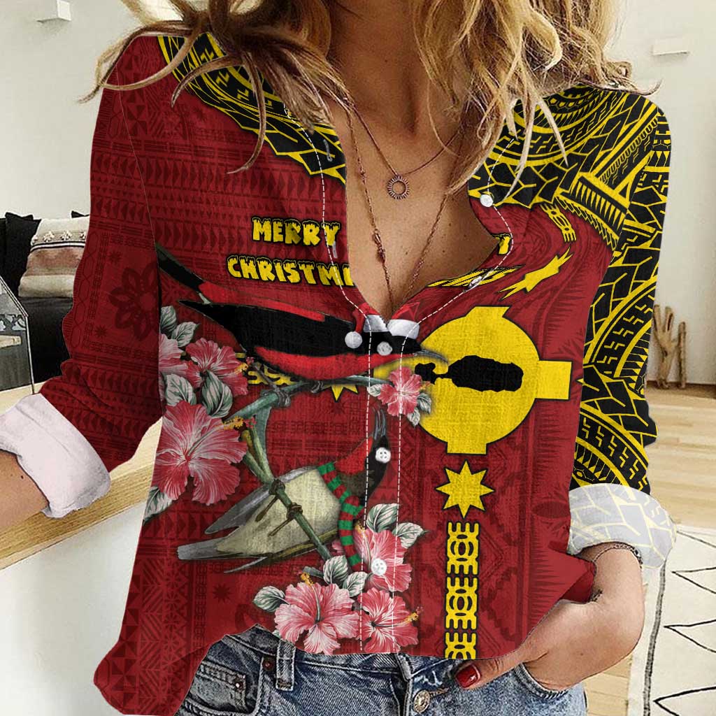 Rotuma Christmas Women Casual Shirt Rotuma Myzomela Birds With Hibiscus Flowers - Polynesian Pride