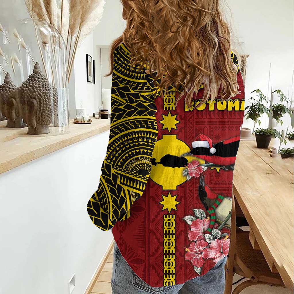 Rotuma Christmas Women Casual Shirt Rotuma Myzomela Birds With Hibiscus Flowers - Polynesian Pride