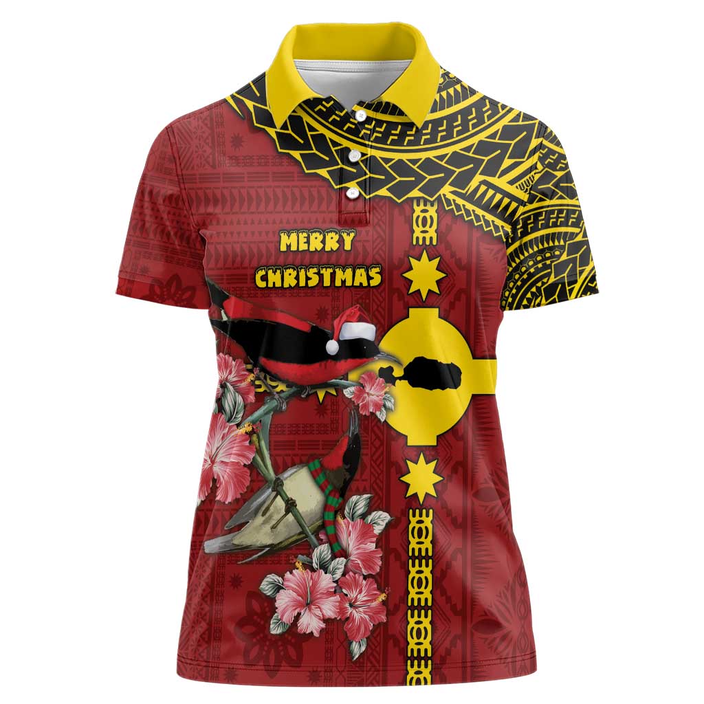 Rotuma Christmas Women Polo Shirt Rotuma Myzomela Birds With Hibiscus Flowers - Polynesian Pride