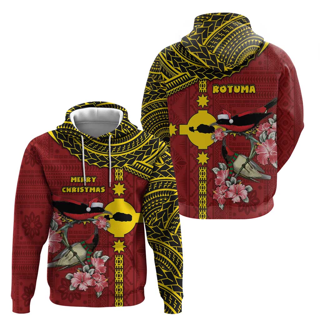 Rotuma Christmas Zip Hoodie Rotuma Myzomela Birds With Hibiscus Flowers - Polynesian Pride