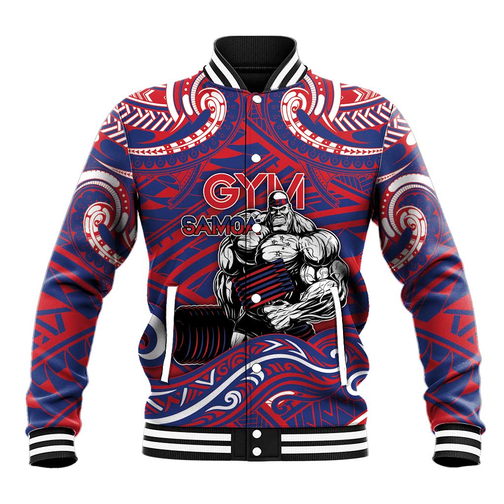 Personalised Samoa Gym Baseball Jacket Muscle Samoan Tribal Waves - Polynesian Pride