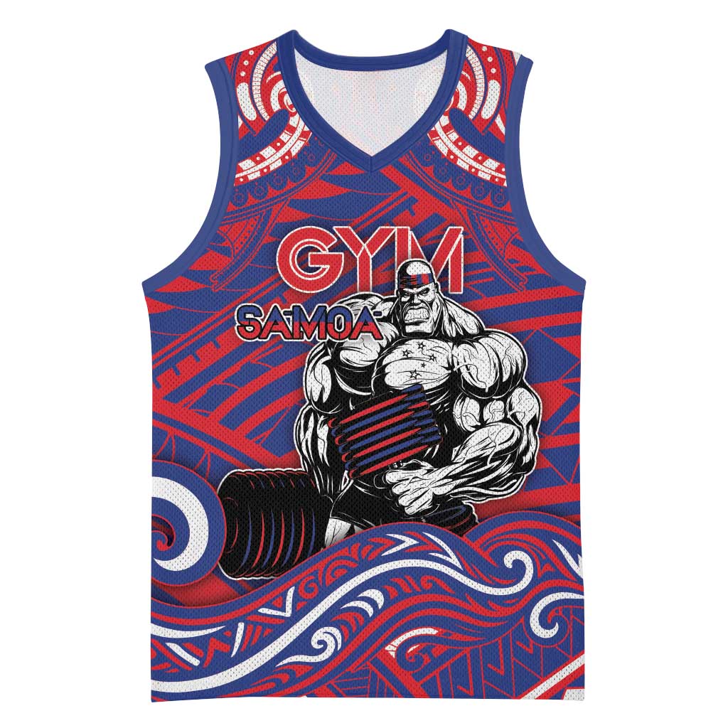 Personalised Samoa Gym Basketball Jersey Muscle Samoan Tribal Waves - Polynesian Pride