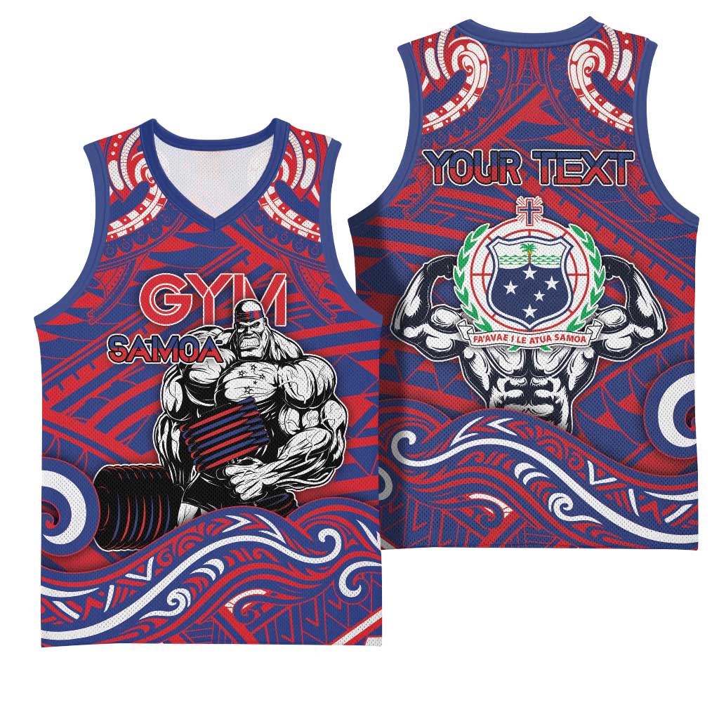 Personalised Samoa Gym Basketball Jersey Muscle Samoan Tribal Waves - Polynesian Pride