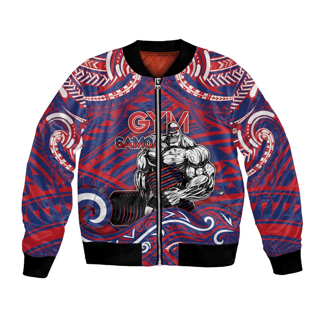 Personalised Samoa Gym Bomber Jacket Muscle Samoan Tribal Waves - Polynesian Pride