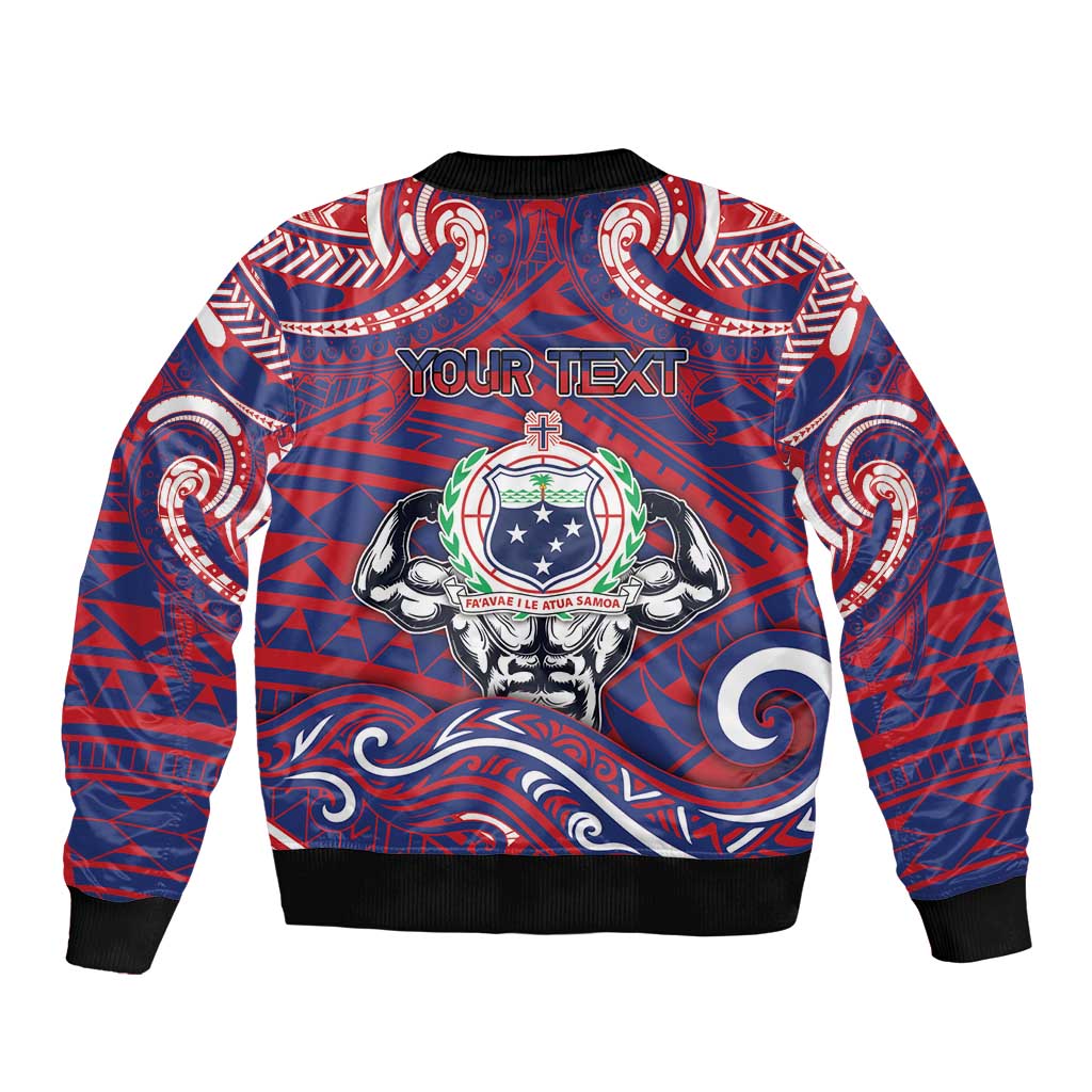 Personalised Samoa Gym Bomber Jacket Muscle Samoan Tribal Waves - Polynesian Pride