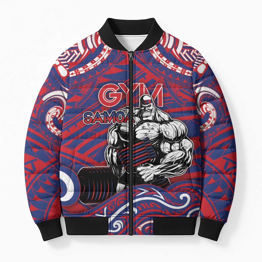 Personalised Samoa Gym Bomber Puffer Jacket Muscle Samoan Tribal Waves - Polynesian Pride
