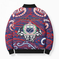 Personalised Samoa Gym Bomber Puffer Jacket Muscle Samoan Tribal Waves - Polynesian Pride