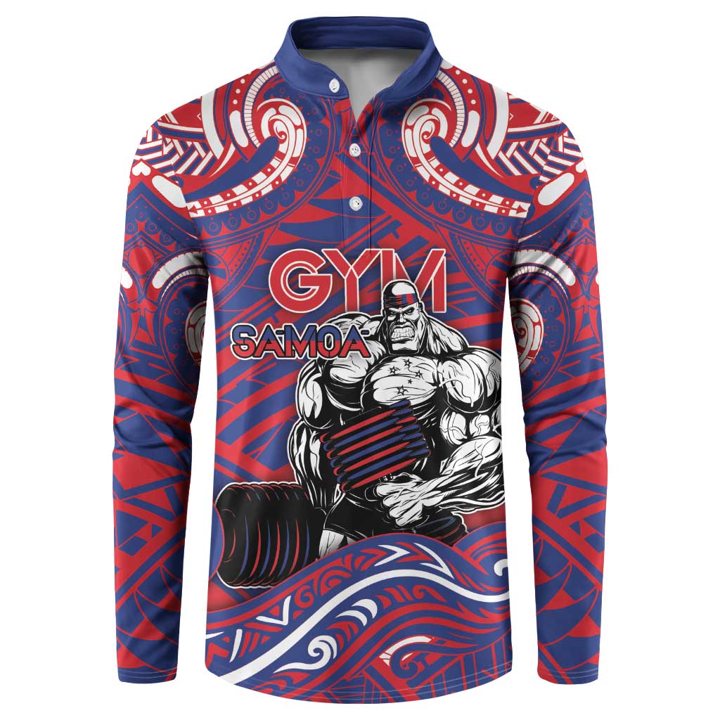 Personalised Samoa Gym Button Sweatshirt Muscle Samoan Tribal Waves - Polynesian Pride