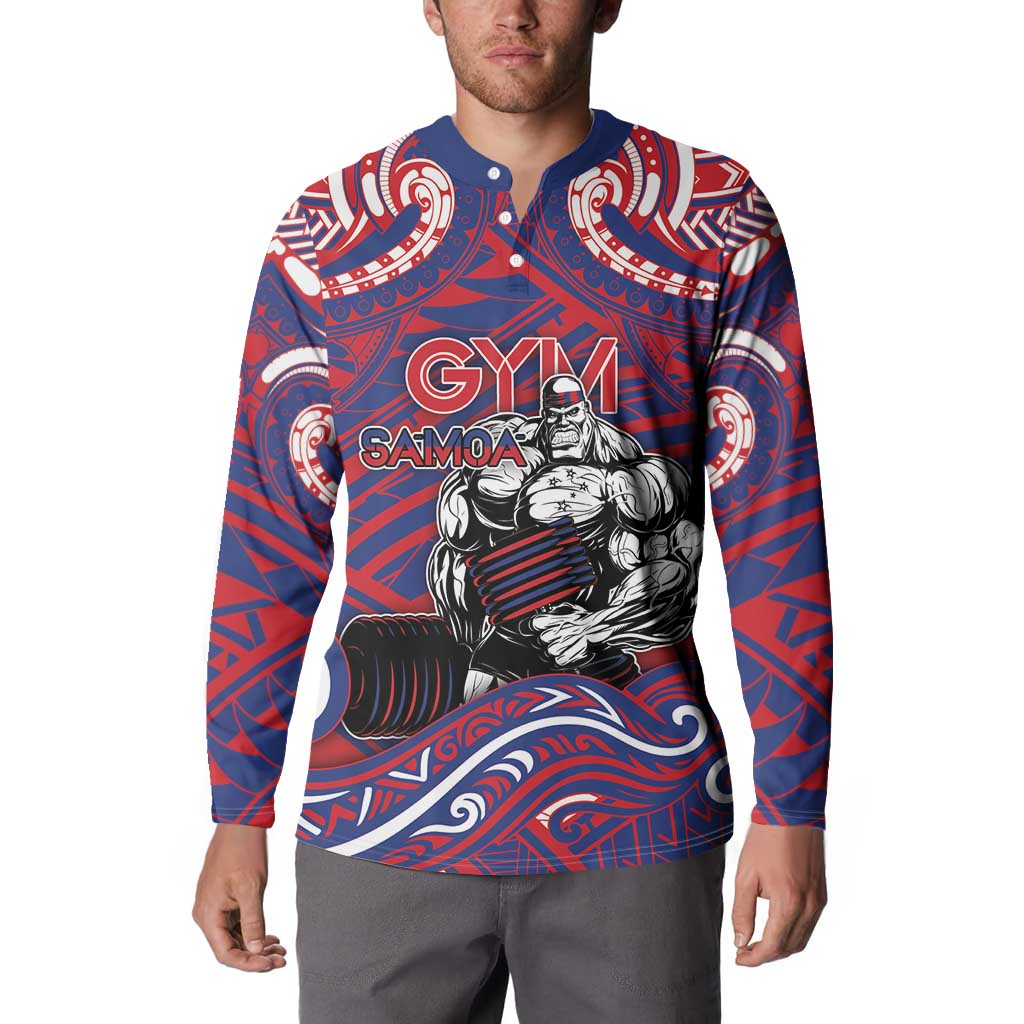 Personalised Samoa Gym Button Sweatshirt Muscle Samoan Tribal Waves - Polynesian Pride