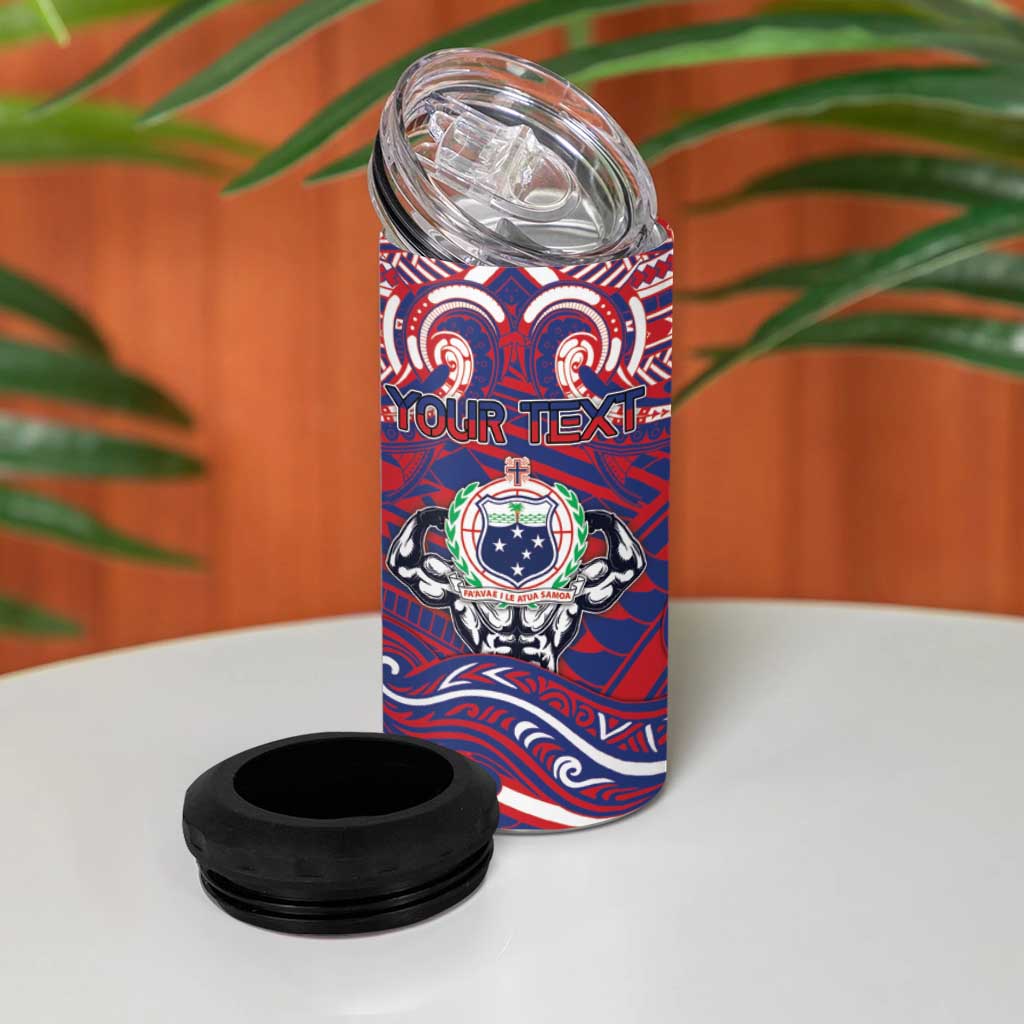 Personalised Samoa Gym 4 in 1 Can Cooler Tumbler Muscle Samoan Tribal Waves - Polynesian Pride