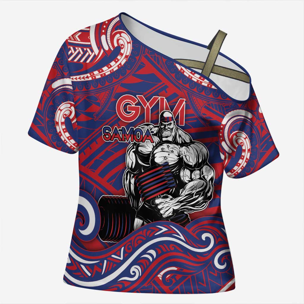 Personalised Samoa Gym Cross Shoulder Shirt Muscle Samoan Tribal Waves - Polynesian Pride
