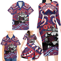 Personalised Samoa Gym Family Matching Long Sleeve Bodycon Dress and Hawaiian Shirt Muscle Samoan Tribal Waves - Polynesian Pride