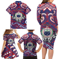 Personalised Samoa Gym Family Matching Long Sleeve Bodycon Dress and Hawaiian Shirt Muscle Samoan Tribal Waves - Polynesian Pride