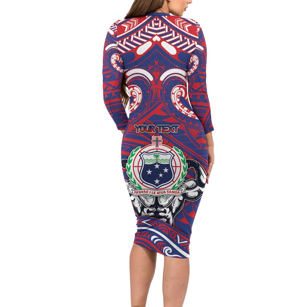 Personalised Samoa Gym Family Matching Long Sleeve Bodycon Dress and Hawaiian Shirt Muscle Samoan Tribal Waves - Polynesian Pride