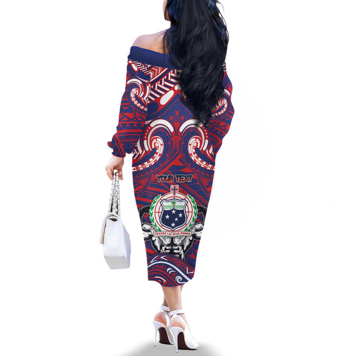 Personalised Samoa Gym Family Matching Off The Shoulder Long Sleeve Dress and Hawaiian Shirt Muscle Samoan Tribal Waves - Polynesian Pride