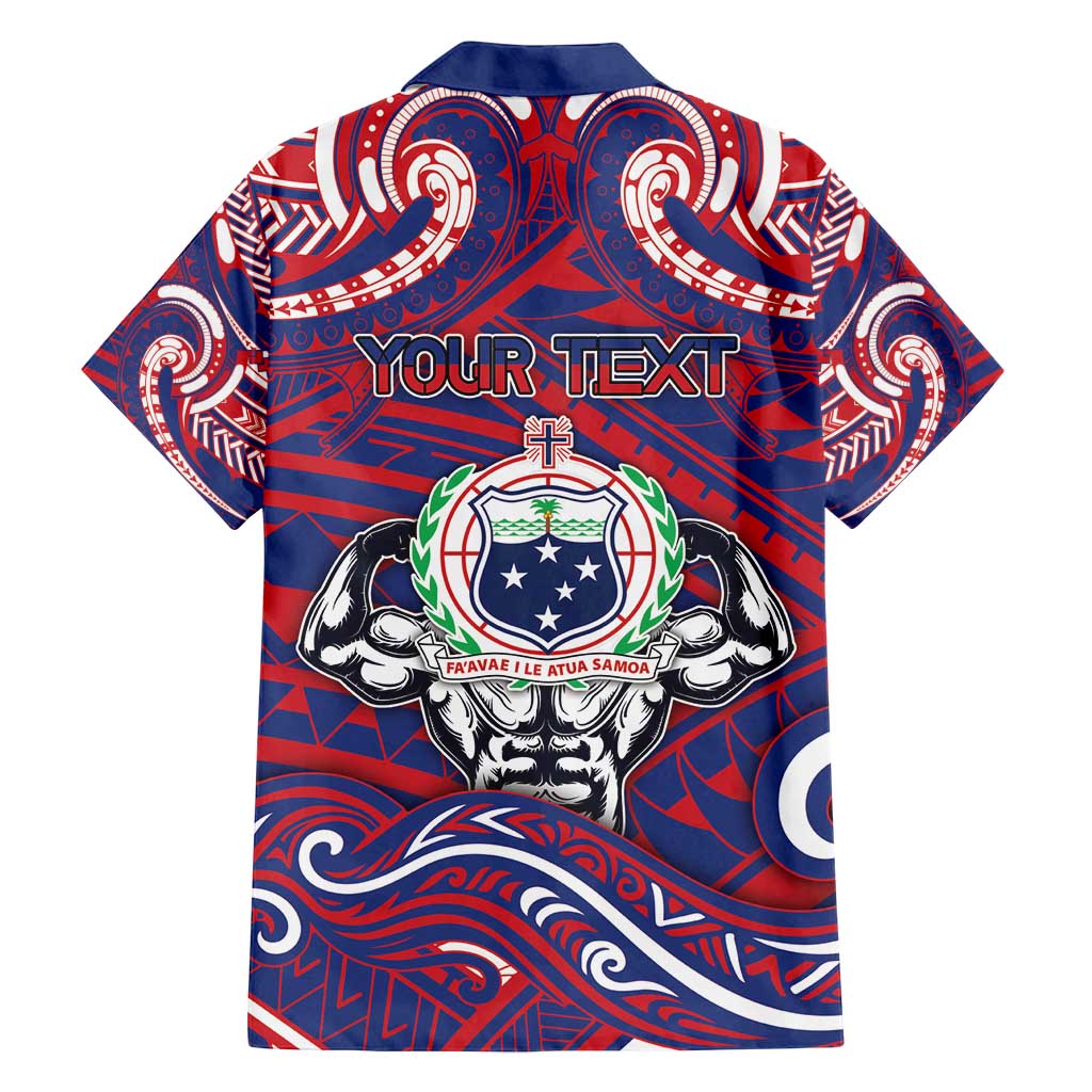 Personalised Samoa Gym Family Matching Off Shoulder Short Dress and Hawaiian Shirt Muscle Samoan Tribal Waves - Polynesian Pride