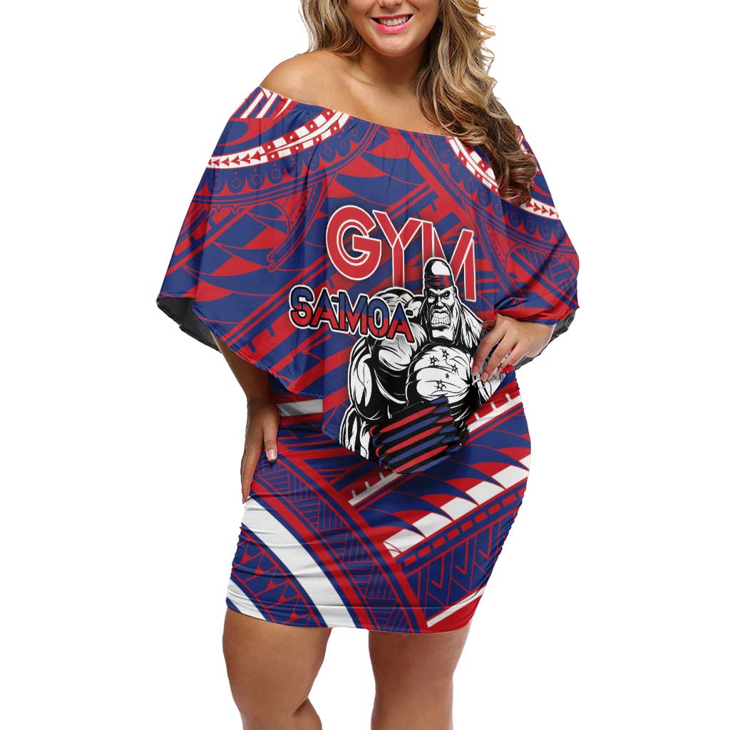 Personalised Samoa Gym Family Matching Off Shoulder Short Dress and Hawaiian Shirt Muscle Samoan Tribal Waves - Polynesian Pride