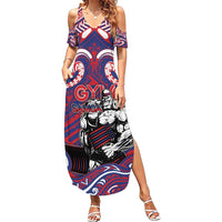 Personalised Samoa Gym Family Matching Summer Maxi Dress and Hawaiian Shirt Muscle Samoan Tribal Waves - Polynesian Pride