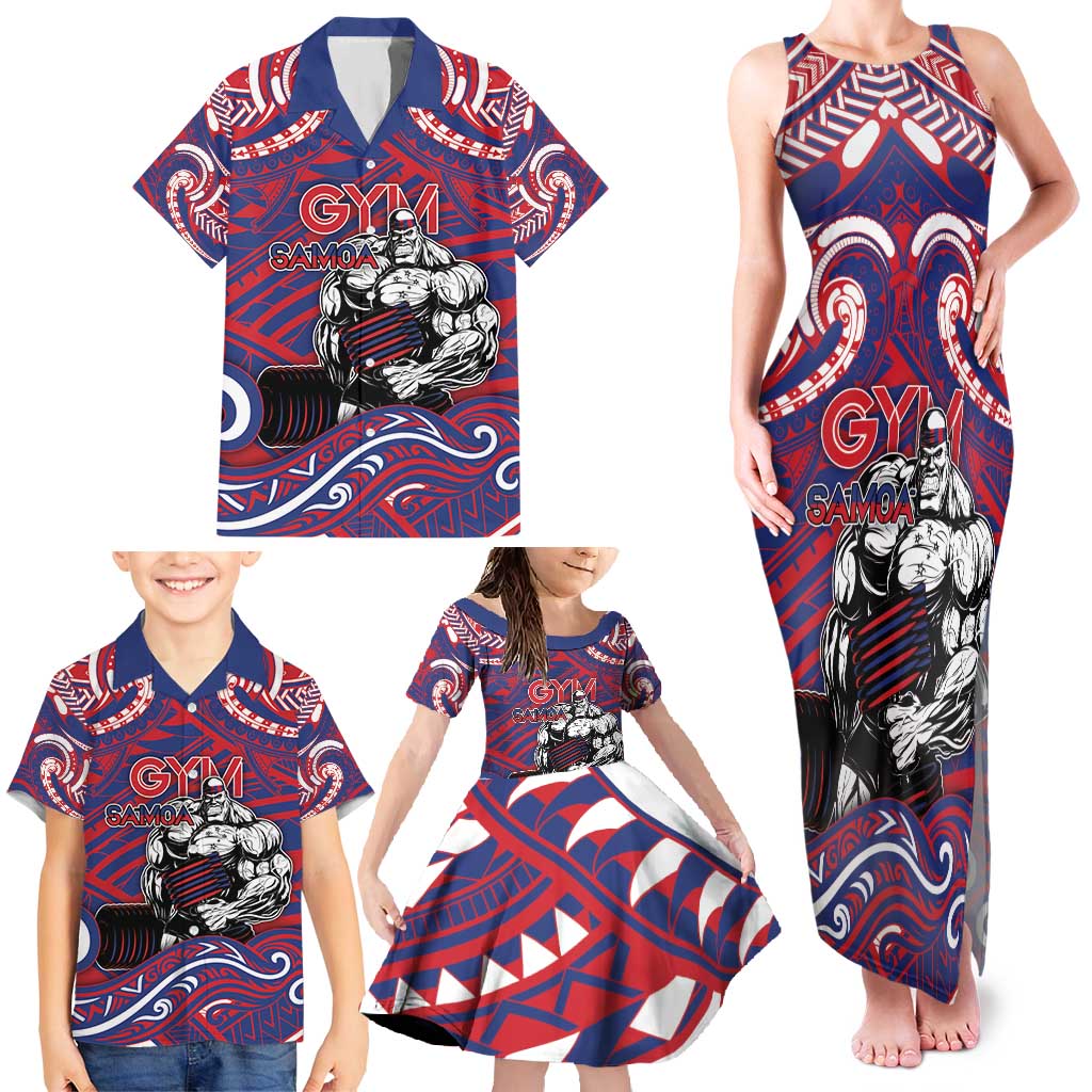 Personalised Samoa Gym Family Matching Tank Maxi Dress and Hawaiian Shirt Muscle Samoan Tribal Waves - Polynesian Pride