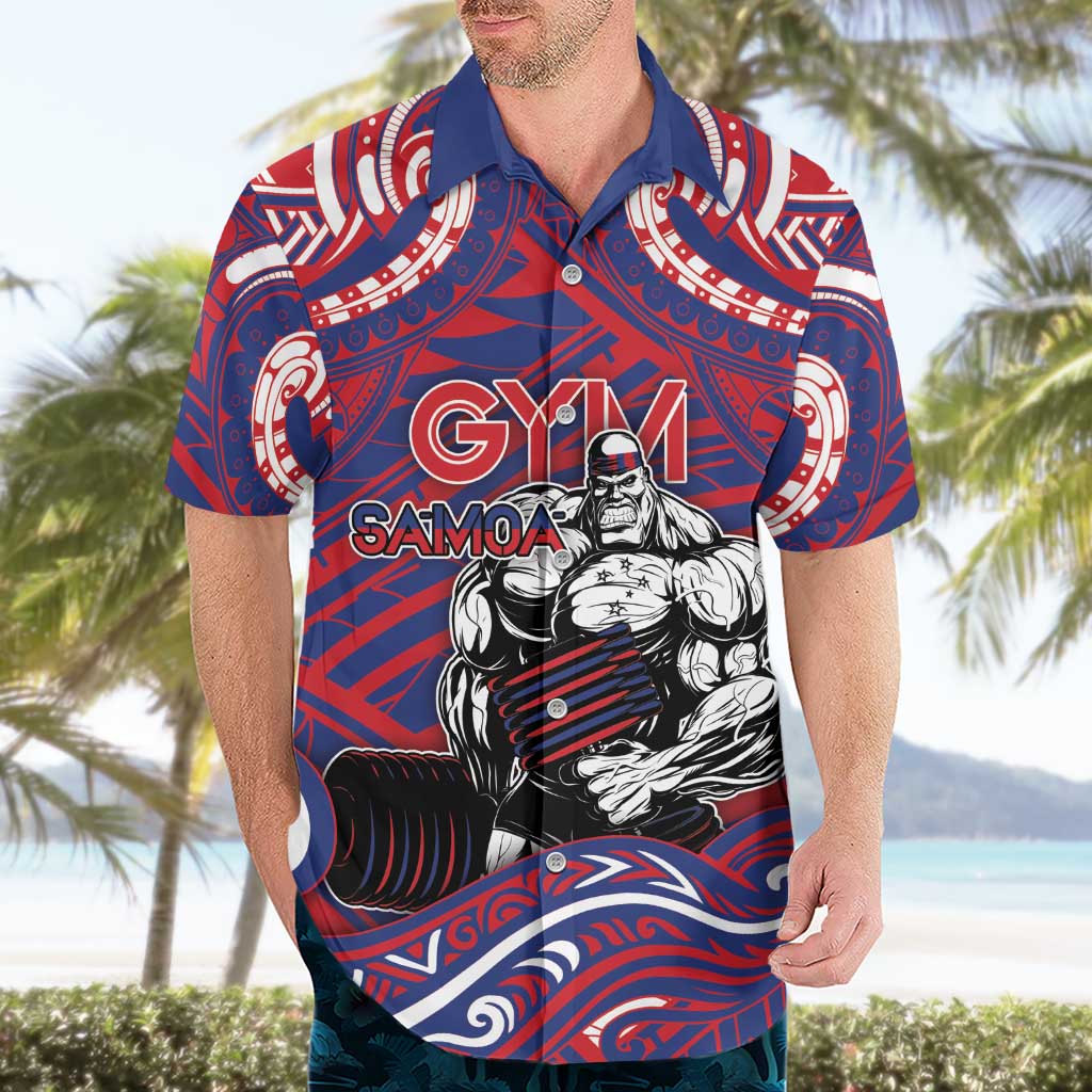 Personalised Samoa Gym Hawaiian Shirt Muscle Samoan Tribal Waves - Polynesian Pride