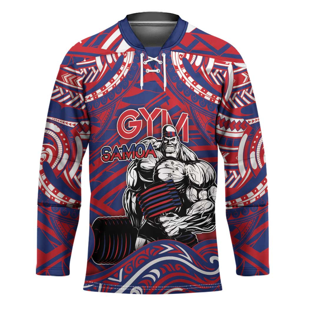 Personalised Samoa Gym Hockey Jersey Muscle Samoan Tribal Waves - Polynesian Pride