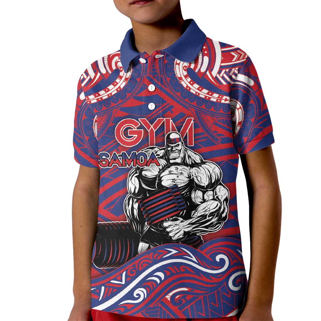 Personalised Samoa Gym Kid Polo Shirt Muscle Samoan Tribal Waves - Polynesian Pride