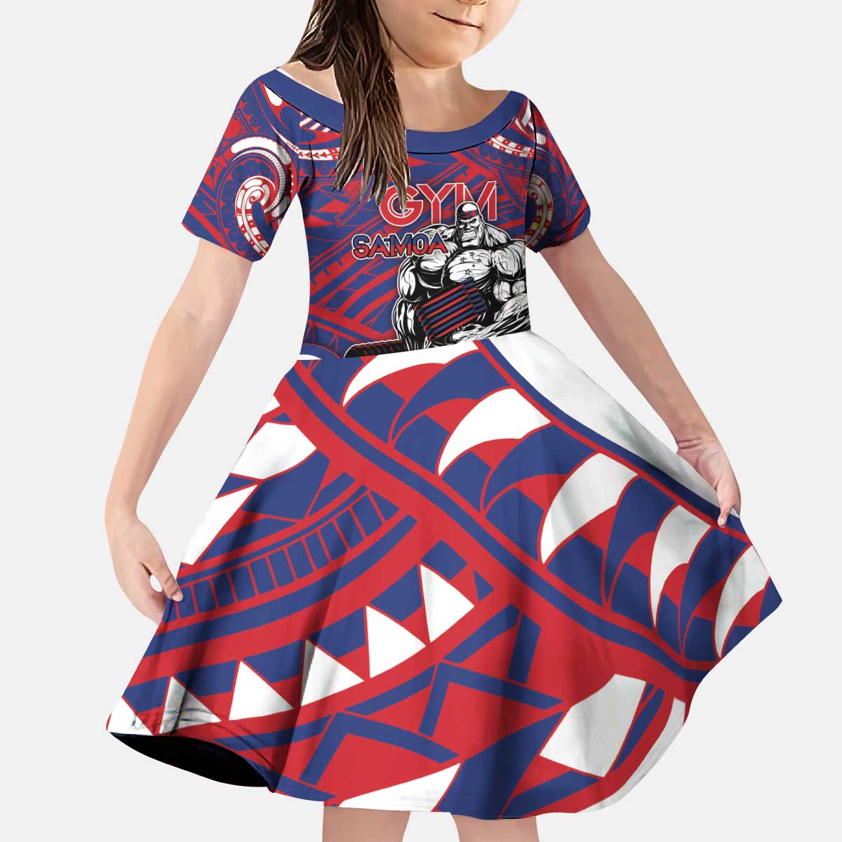 Personalised Samoa Gym Kid Short Sleeve Dress Muscle Samoan Tribal Waves DT05 KID Navy - Polynesian Pride