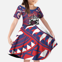 Personalised Samoa Gym Kid Short Sleeve Dress Muscle Samoan Tribal Waves DT05 KID Navy - Polynesian Pride