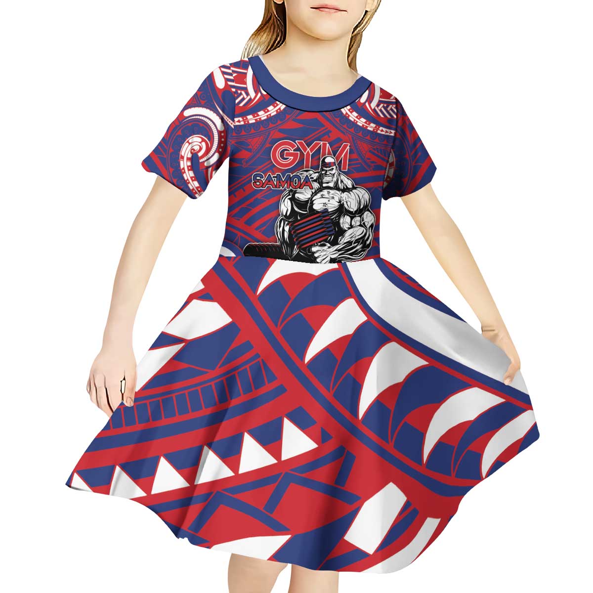 Personalised Samoa Gym Kid Short Sleeve Dress Muscle Samoan Tribal Waves DT05 - Polynesian Pride